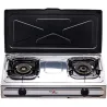 Cocina a gas dos fuegos portatil con tapa inox 3.4+4.3 kw 71x37x8.5 cm COMGAS 2-03SRBP
