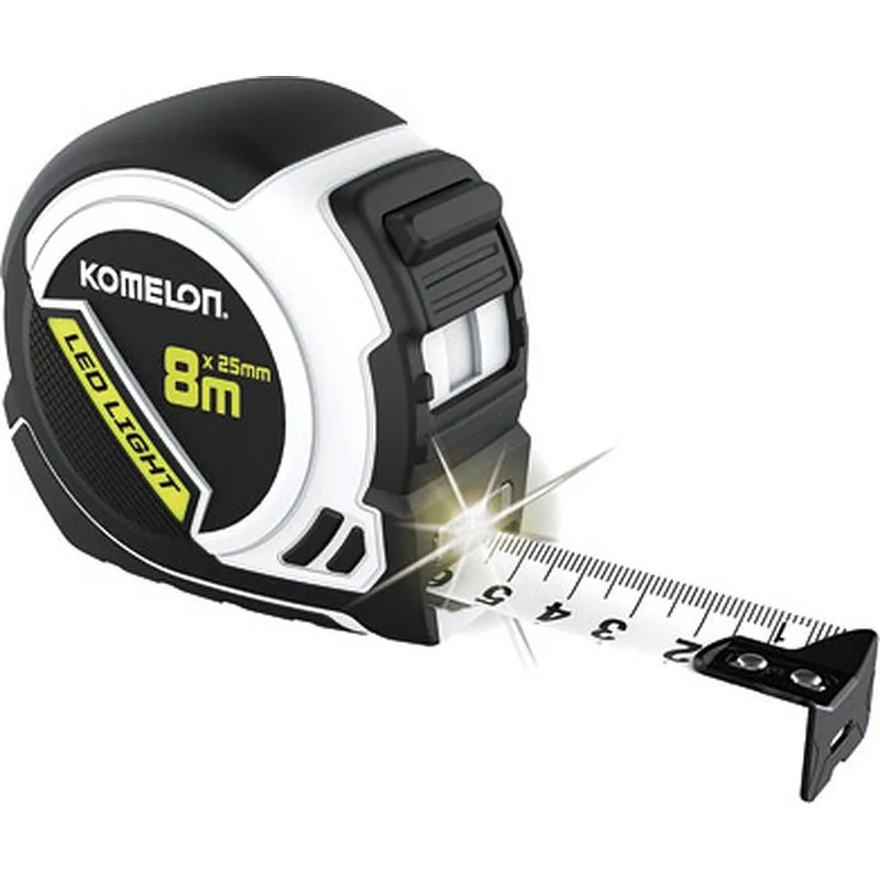 FLEXÓMETRO CON LUZ LED 8 M X 25 MM CABLE USB INCLUIDO PARA CARGAR LA BATERIA KOMELON 29092D