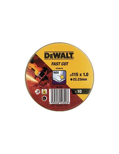 Compra Disco corte inox 115x1,0x22,23mm fast cut dewalt 10 pz DEWALT DT3506-QZ al mejor precio