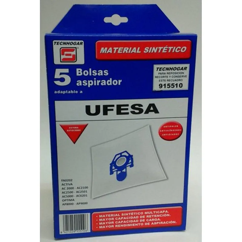 Compra BOLSA ASPIRADOR SINT. UFESA/ORBEGOZO 915510 THOGAR 5 PZ RF TECNHOGAR 915510 al mejor precio