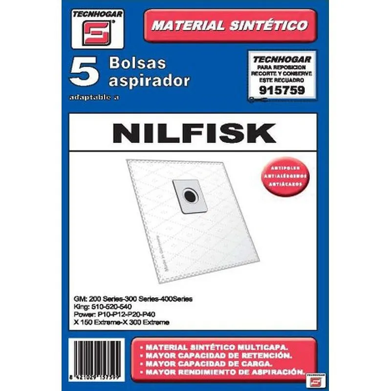 Compra BOLSA ASPIRADOR NILFISK 915759 5 UDS TECNHOGAR 915759 al mejor precio