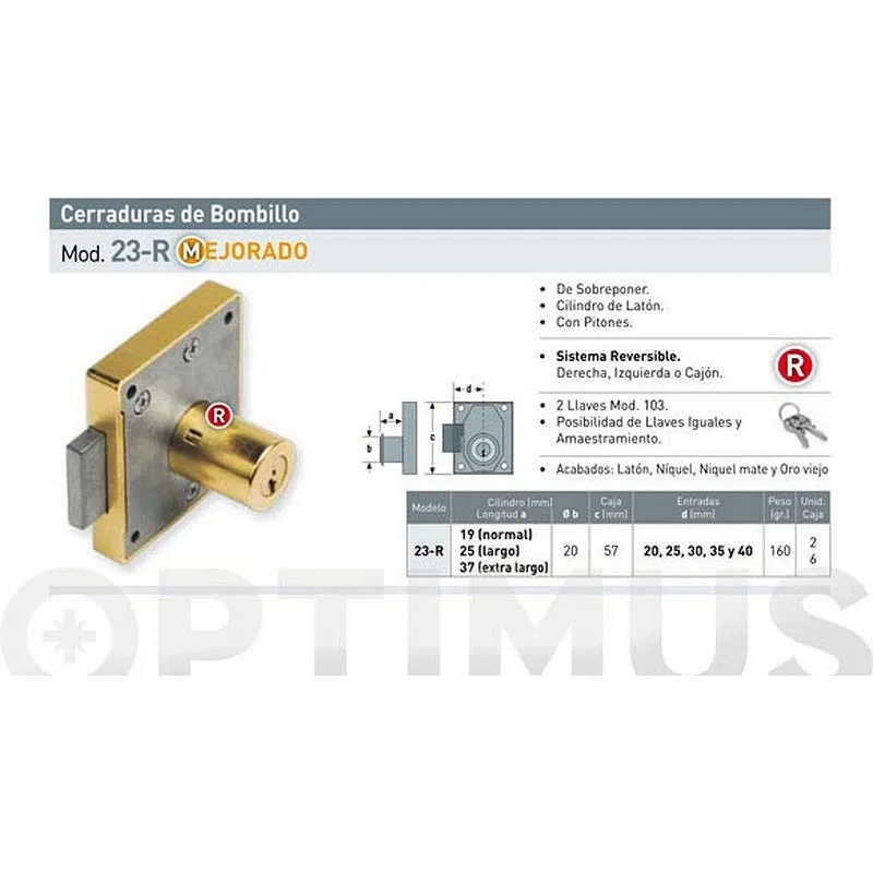 Compra CERRADURA SOBREPONER MUEBLE BOMBILLO 37 MM 23R/25 MM NIQUEL MATE URKO 7103325 al mejor precio