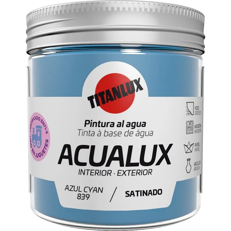 Compra PINTURA AL AGUA MANUALIDADES ACUALUX SATINADO 75 ML AZUL CYAN TITANLUX J11083975/5699593 al mejor precio