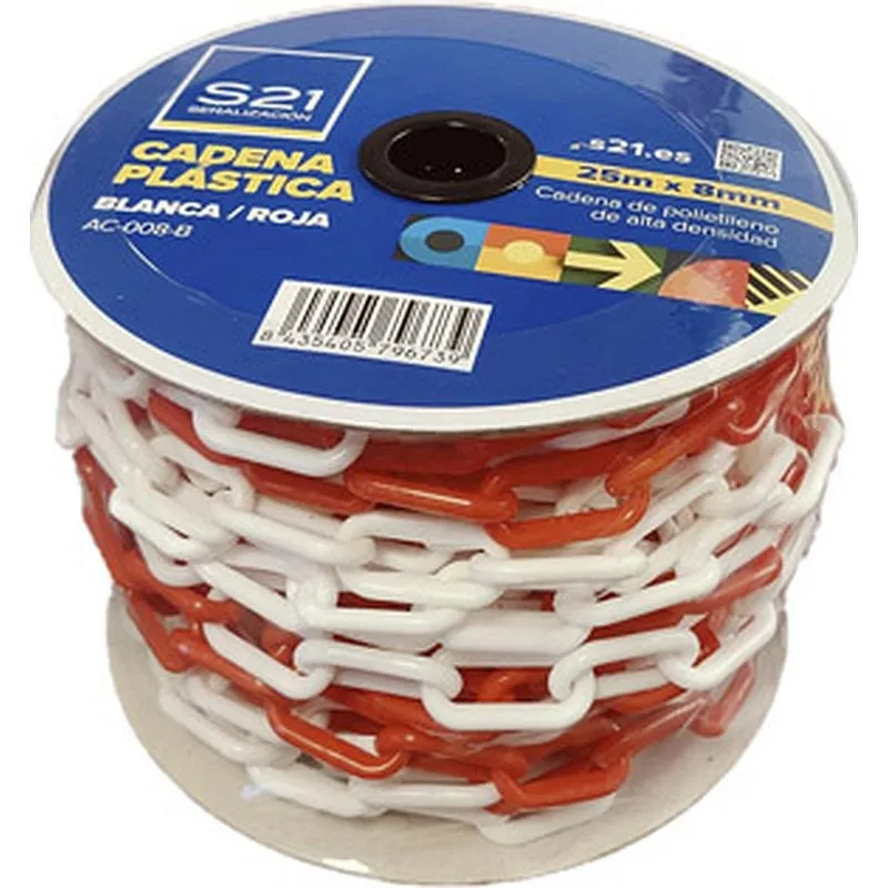 Compra CADENA PLASTICA BLANCA/ROJA ROLLER 25M ESLABON 8MM AC-008-B al mejor precio