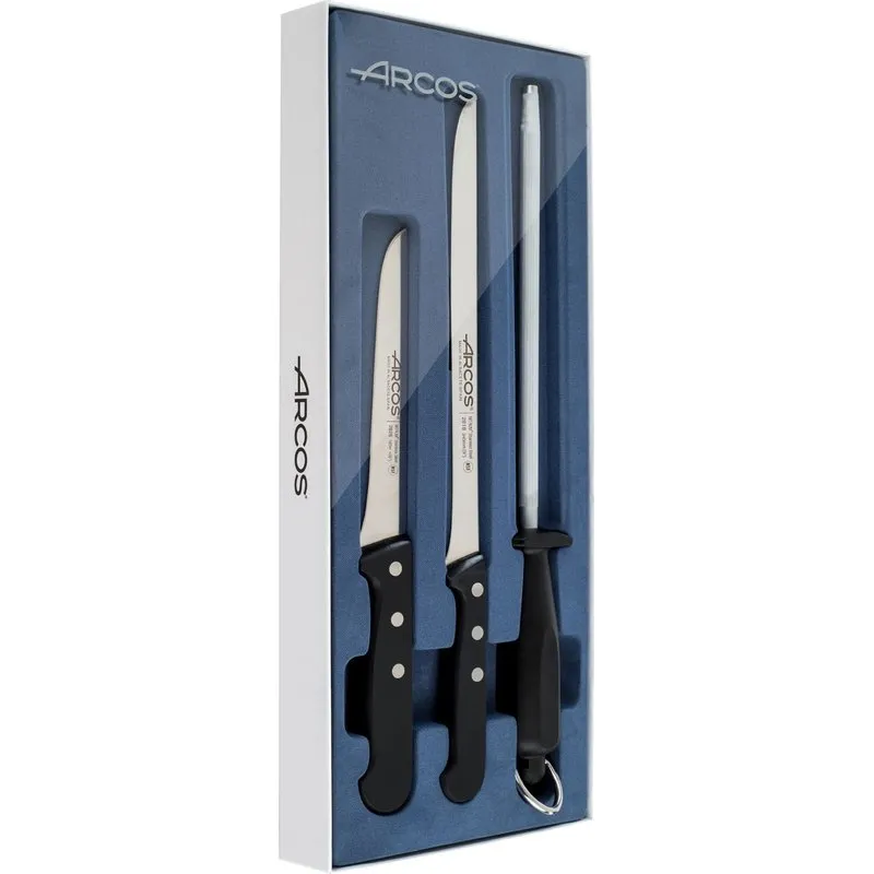 Compra CUCHILLO JAMONERO SET UNIVERSAL ACERO NITRUM 3 PZ NEGRO ARCOS 859300 al mejor precio