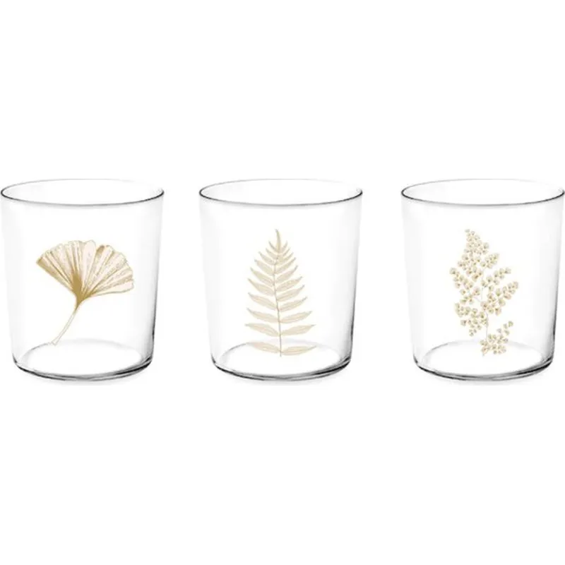 Compra VASO VIDRIO DECORADO 35CL HOJAS DORADAS H&H 2067435 al mejor precio