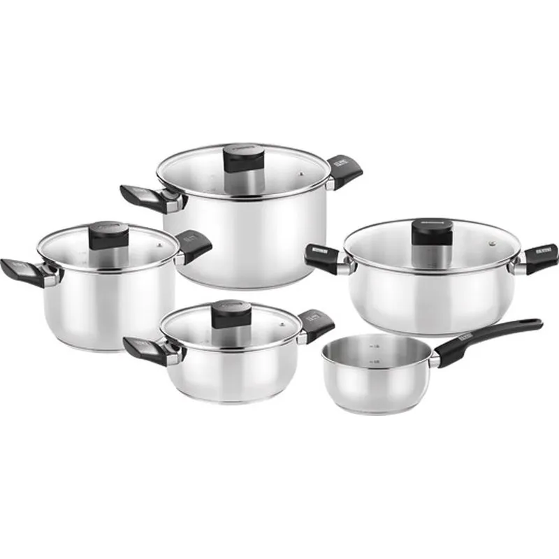 Compra BATERIA INOX ELITE TAPA CRISTAL BAQUELITA 5 PIEZAS MONIX M240002 al mejor precio