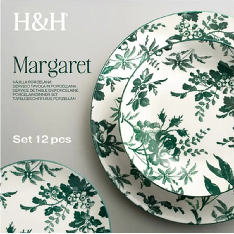 Compra VAJILLA 12 PIEZAS PORCELANA DECORADA MARGARET VERDE NON 9785799 al mejor precio
