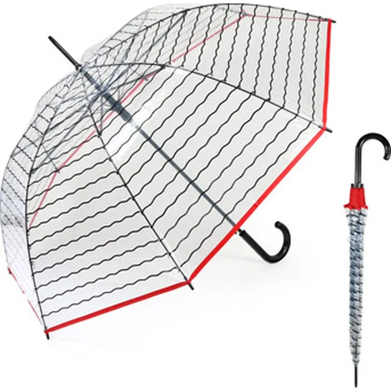 Compra PARAGUAS MUJER LARGO AUTOMATICO TRANSPARENTE RAYAS CUATRO GOTAS 65005 al mejor precio