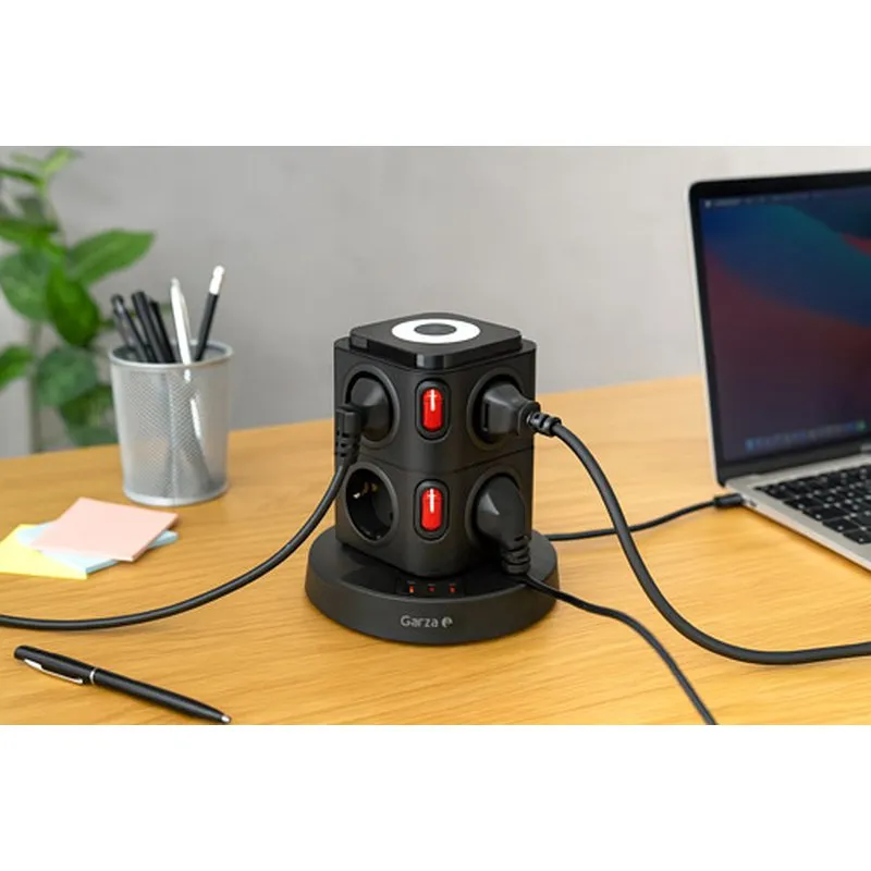 Compra BASE MULTIPLE TORRETA 8 ENCHUFES USB A + 2 USB C NEGRO CON LUZ NOCTURNA GARZA 420058C al mejor precio