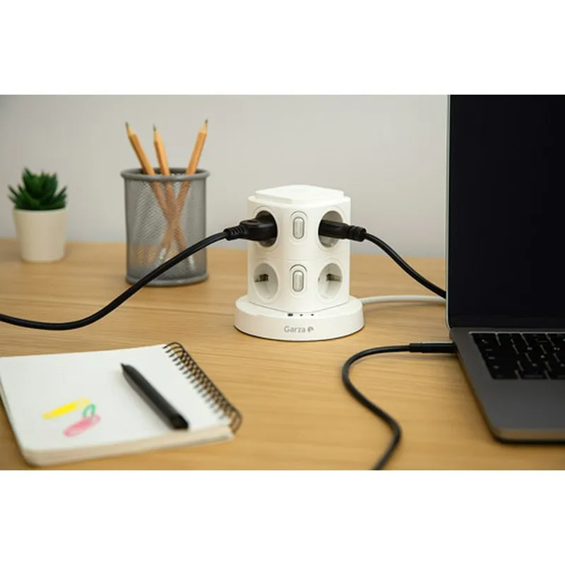 Compra BASE MULTIPLE TORRETA 8 ENCHUFES USB A + 2 USB C BLANCO CON LUZ NOCTURNA GARZA 420057C al mejor precio