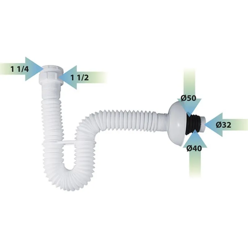 Compra SIFÓN FLEXIBLE MULTICONEXIONES 6 EN 1 1 1/4,1 1/2 diametro40,diametro50,diametro32MM 1030310 al mejor precio