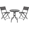 MESA ACERO diametro60 CM + 2 SILLAS PLEGABLES GRIS IMPORT X60000110
