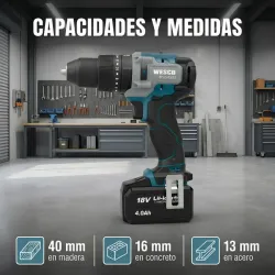 TALADRO PERCUTOR COMPACTO 18V, 50NM BATERIA DE 2.0 AH Y CARGADOR WESCO WS2425K2