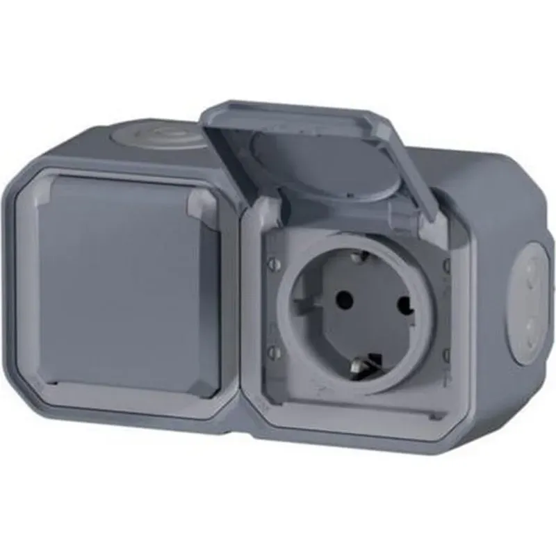 BASE SCHUKO SUPERFICIE DOBLE GRIS IP55 NEW PLEXO LEGRAND 069742LE