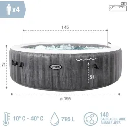 SPA GREYWOOD MASAJE BURBUJAS DELUXE 4 PERSONAS 795 L diametro 196 X 71 CM INTEX 55079
