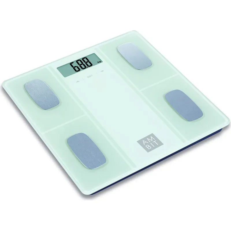 BASCULA BAÑO DIGITAL GRASA CORPORAL CRISTAL BLANCA AMBIT EF611H