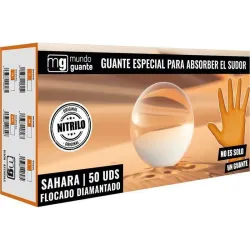 GUANTE NITRILO DIAMANTADO FLOCADO SAHARA NARANJA 50UN TALLA M MUNDO GUANTE 6020M