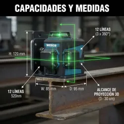 NIVEL LASER 3D VERDE 12 LINEAS 3,7V. WESCO WS8912K