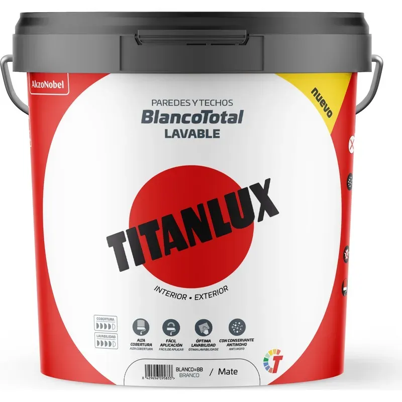 PINTURA PLASTICA INTERIOR EXTERIOR BLANCO TOTAL MATE 14 L BLANCO TITANLUX 5994370