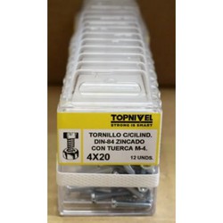 TORNILLO ROSCA METRICA DIN84 CINCADO CON TUERCA M4X20MM 24 UDS NIVEL NV124359-5029