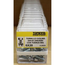 TORNILLO ROSCA METRICA DIN84 CINCADO CON TUERCA M6X20MM 12 UDS NIVEL NV124366-6729