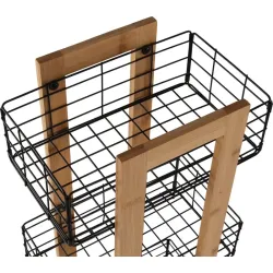 CARRO MULTIUSOS BAMBU 3 CESTAS NEGRAS 35X24,5X86CM VERSA 21810132