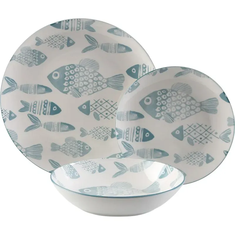 VAJILLA PORCELANA 18 PIEZAS PECES AZUL VERSA 22990001