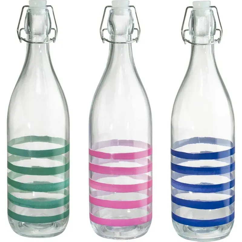 BOTELLA VIDRIO DECORADA GASEOSA 1L RAYAS SURTIDO D'CASA 309561