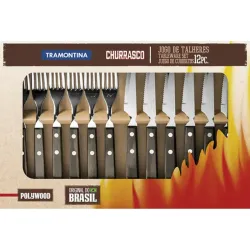CUCHILLO CHULETERO + TENEDOR (SET 12 PZAS) POLYWOOD CASTAÑO TRAMONTINA 21199909