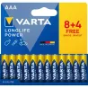 PILA ALCALINA LONG LIFE POWER LR03 AAA 8 + 4 UNIDADES VARTA 4903121772