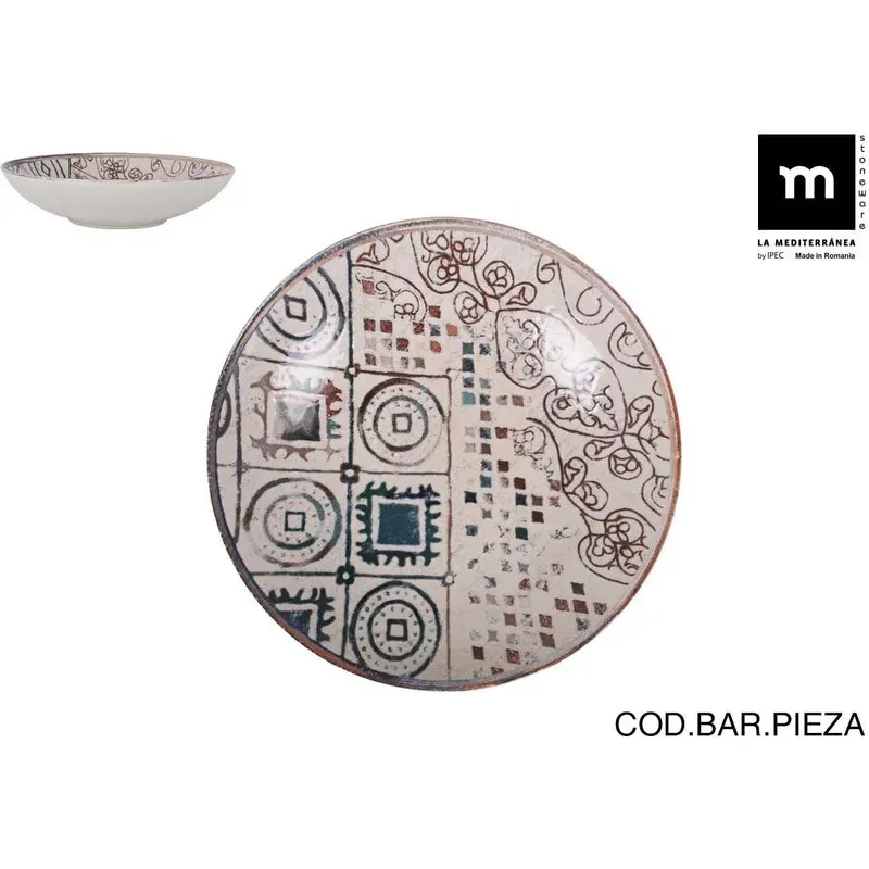 PLATO STONEWARE DECORADO GRECIA HONDO 21CM LA MEDITERRANEA K26102