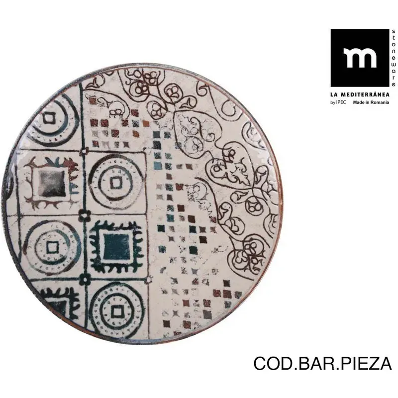 PLATO STONEWARE DECORADO GRECIA POSTRE diametro20 CM LA MEDITERRANEA K26104