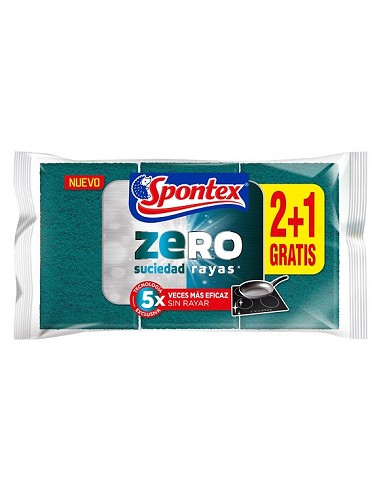 Compra Estropajo fibra con esponja (2+1 uds) zero rayas vitroceramica / induccion SPONTEX 19400071 al mejor precio