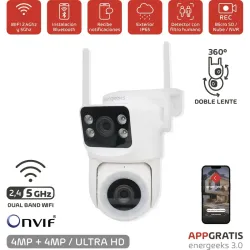 CAMARA WIFI DUAL MOTORIZADA DEFENDER DUO DOBLE LENTE 4MP+4MP WIFI DUAL 2,4GHZ / 5 GHZ DETECCION MOVIMIENTO ENERGEEKS EG-CIPEXT01