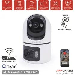 CAMARA WIFI DUAL MOTORIZADA SENTINEL DUO DOBLE LENTE 4MP+4MP WIFI DUAL 2,4GHZ / 5 GHZ DETECCION MOVIMIENTO ENERGEEKS EG-CIP008