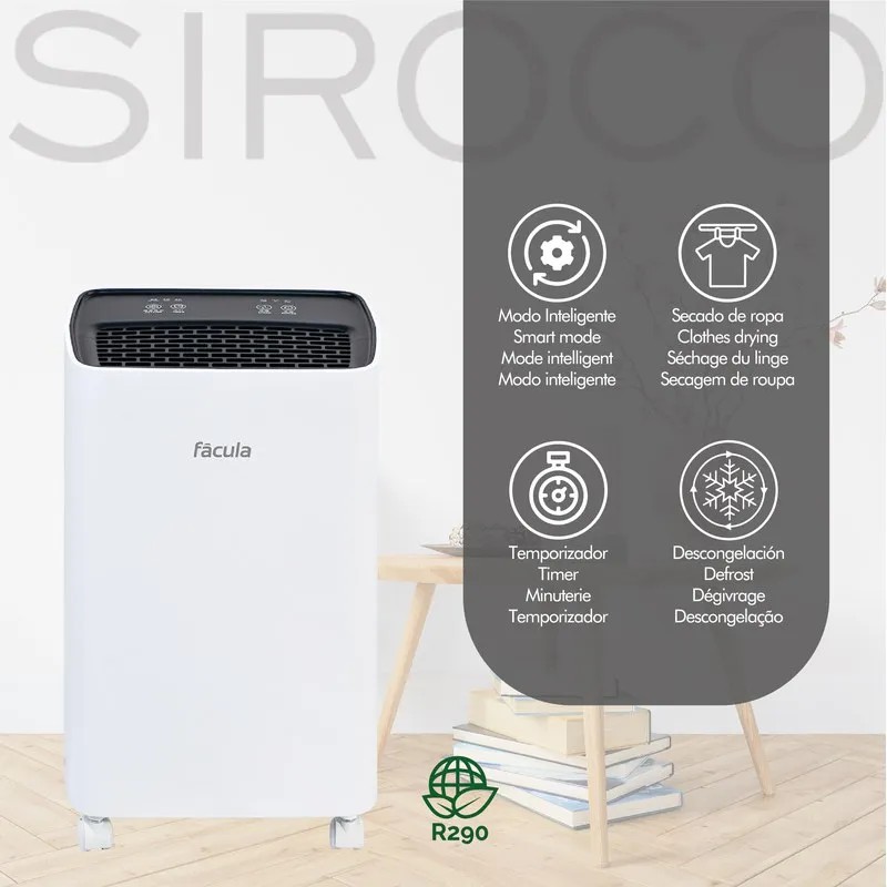 DESHUMIDIFICADOR CON CONTROL HUMEDAD 12 L/DIA 240 W FACULA DESH12F