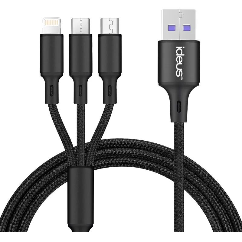 CARGADOR USB+MECHERO USB +CABLE 3 EN 1 2,1AMP IDEUS BUNMCFSC3IN1