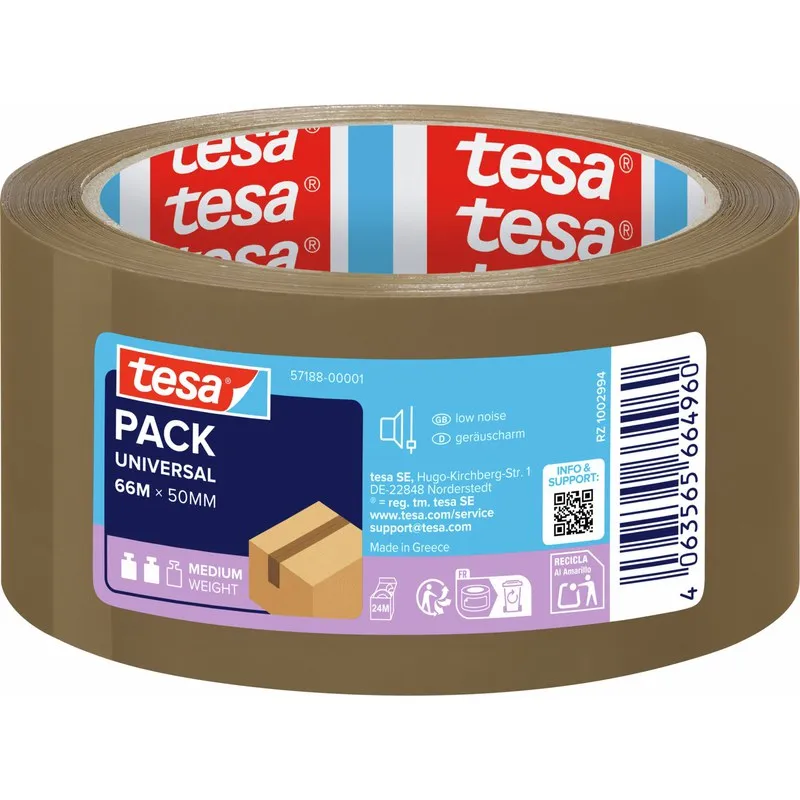 CINTA EMBALAJE POLIPROPILENO UNIVERSAL SILENCIOSA 66M X 50MM MARRON TESA TAPE 57188-00001-00