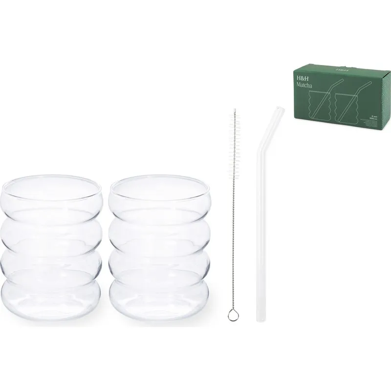 2 VASOS BOROSILICATO SET 2UDS+PAJITAS 35CL TE MATCHA H&H 8728100