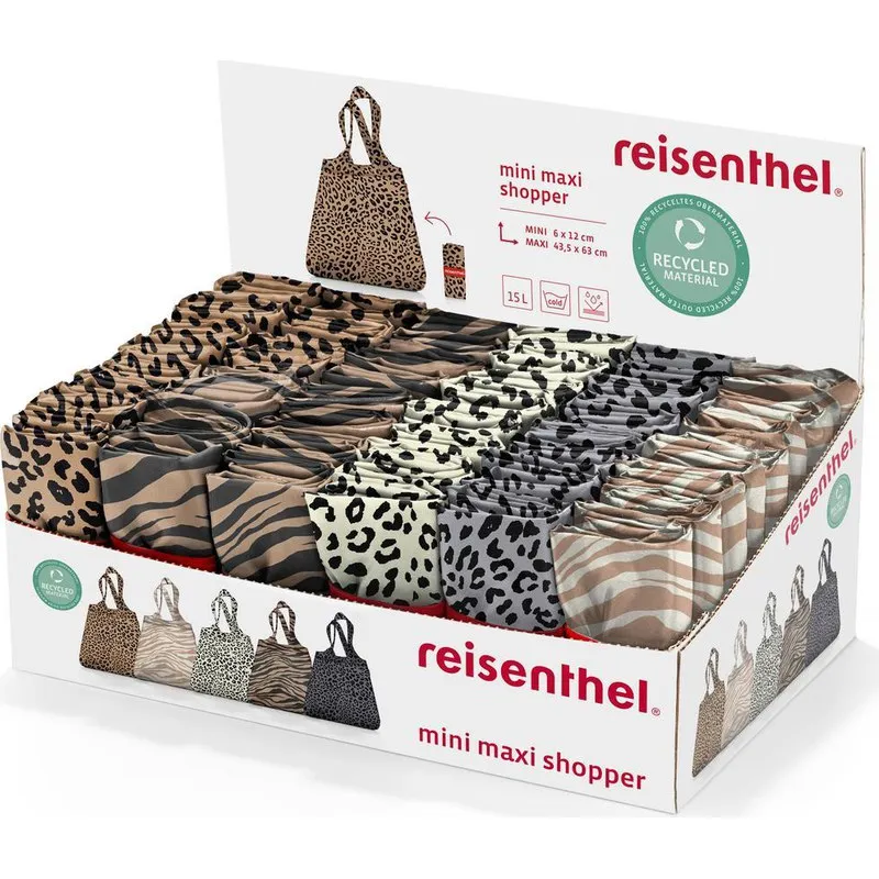 BOLSA COMPRA MINI MAXI PLEGABLE DISPLAY ANIMAL PRINT SURTIDO 48 UNIDADES REISENTHEL AT0039