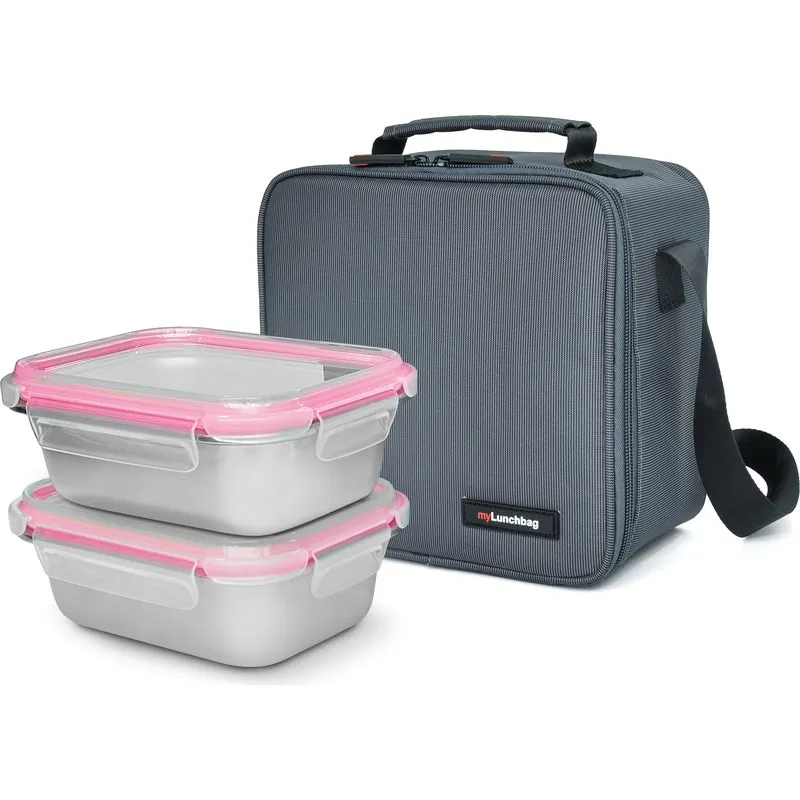 BOLSA PORTA ALIMENTOS GRIS 4,2L +2 CONTENEDORES INOX 0,7L IRIS 9283-TX