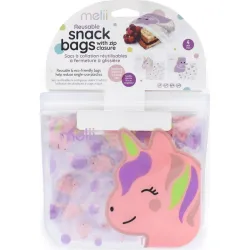 BOLSAS EVA REUTILIZABLES CIERRA FACIL PACK 4UDS 20X20CM GATO/UNICORNIO MELII 21200