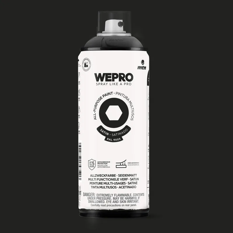 PINTURA SRAY MTN WEPRO SOLVENT SATINADO 400 ML NEGRO COSMO MONTANA EX014WP9005S