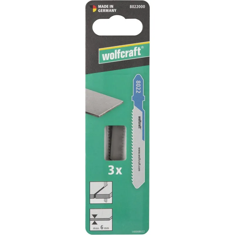 HOJA SIERRA CALAR CORTE FINO HSS VASTAGO T 6MM 3PZ WOLFCRAFT 8022000