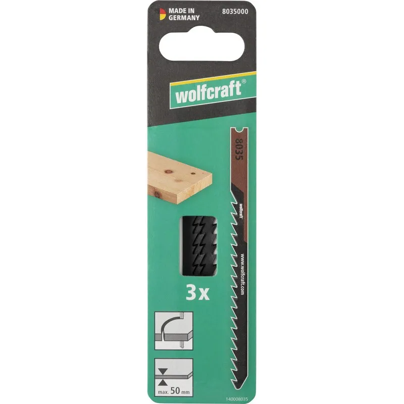 HOJA SIERRA CALAR MADERA BLANDA CORTE CURVO HCS VASTAGO U 50MM 3PZ WOLFCRAFT 8035000