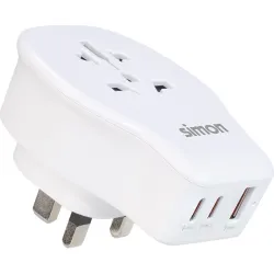 ADAPTADOR ENCHUFE VIAJE UNIVERSAL USB A+ 2 USB C 20W BLANCO REINO UNIDO SIMON CL410106