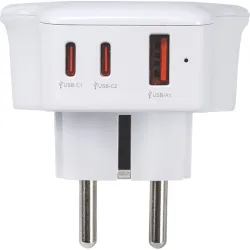 ADAPTADOR ENCHUFE VIAJE UNIVERSAL USB A+ 2 USB C 20W BLANCO EUROPA SIMON CL410103