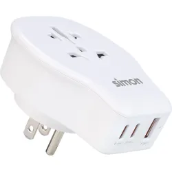 ADAPTADOR ENCHUFE VIAJE UNIVERSAL USB A+ 2 USB C 20W BLANCO USA SIMON CL410104
