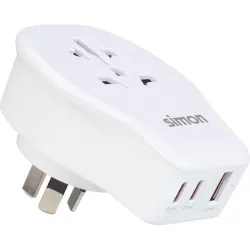 ADAPTADOR ENCHUFE VIAJE UNIVERSAL USB A+ 2 USB C 20W BLANCO CHINA SIMON CL410105